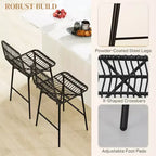 Tabourets de bar en rotin de 2, hauteur comptoir de 66 cm avec dossier, chaises de bar pour îlot de cuisine