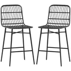 Rattan Counter Bar Stools Set of 2, 26 Counter Height Barstools with Back, Bar Chairs for Kitchen Island