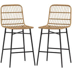 Tabourets de bar en rotin de 2, hauteur comptoir de 66 cm avec dossier, chaises de bar pour îlot de cuisine