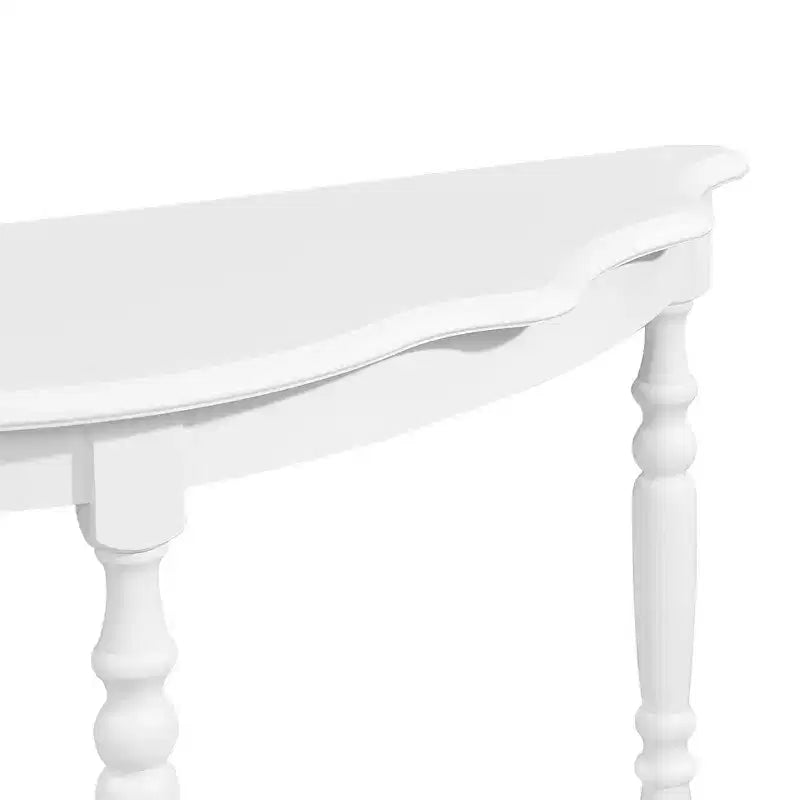 Hostack Console incurvée rétro de 42 po avec plateau motif nuage et étagère ouverte, cadre et pieds en bois massif, blanc laiteux