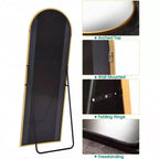 Miroir arqué pleine longueur 58 pouces 18 pouces Cadre en aluminium Or Miroir mural ou sur pied pour salon chambre couloir
