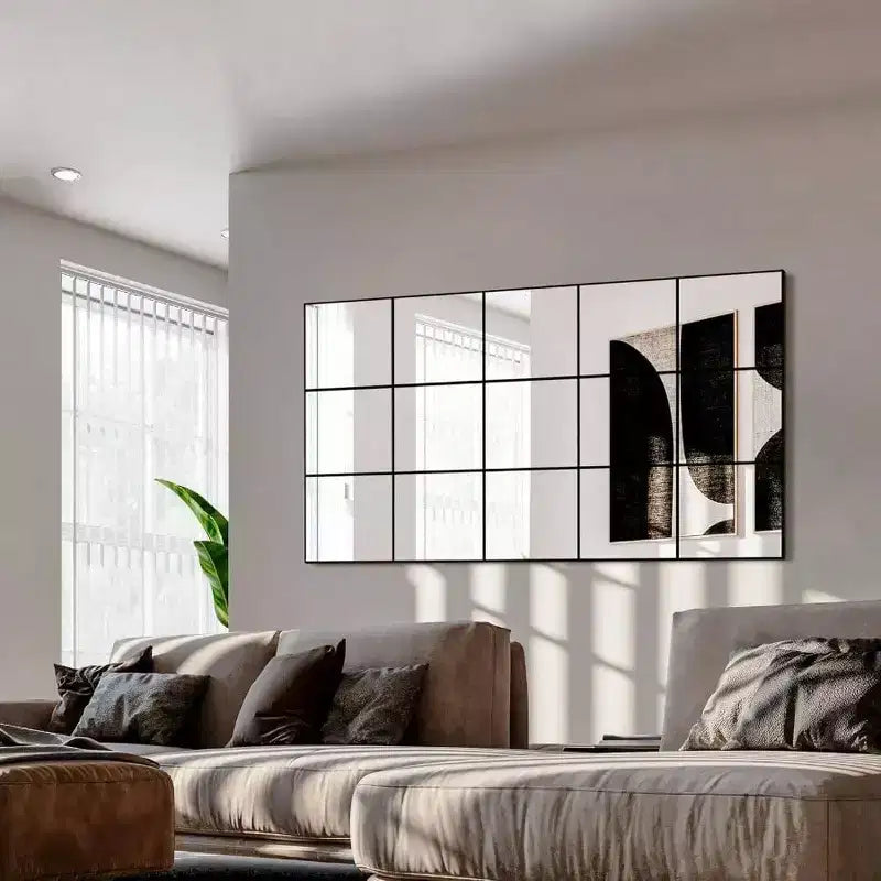 Miroir mural à cadre en métal noir de 28 x 55 pouces pour chambre, salon, entrée, décoratif, style fenêtre, fixation murale