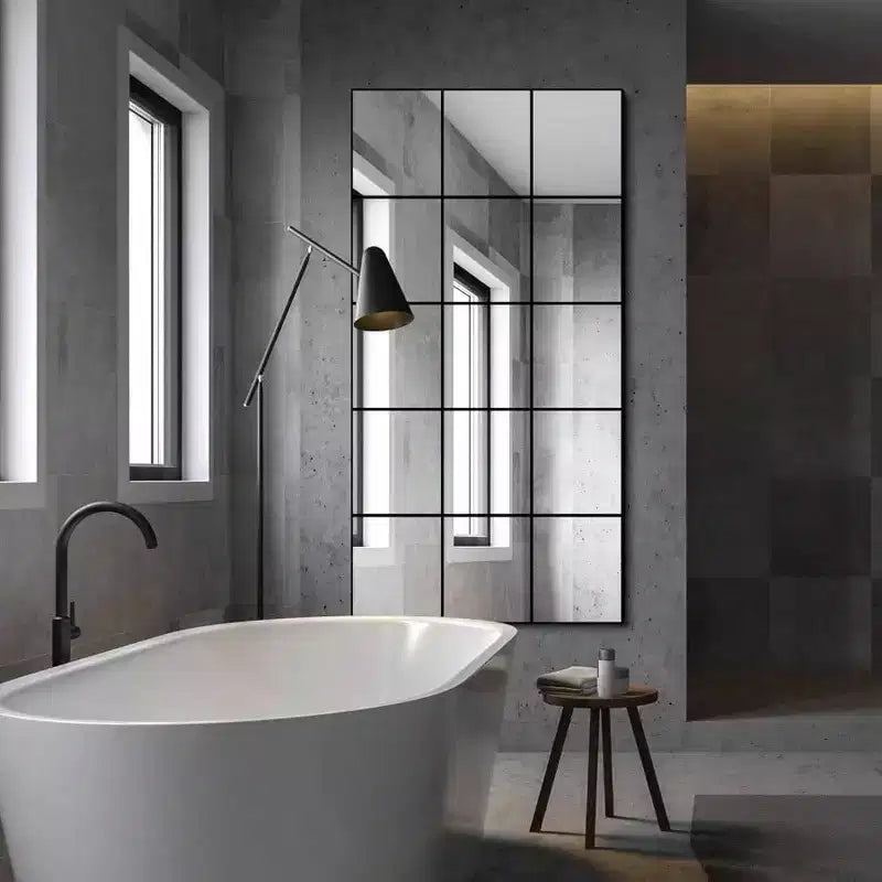 Miroir mural à cadre en métal noir de 28 x 55 pouces pour chambre, salon, entrée, décoratif, style fenêtre, fixation murale