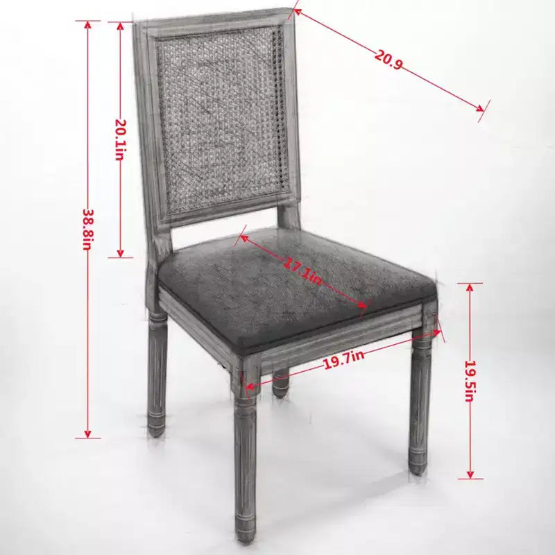 TUYOHW Lot de 2 chaises Louis, Chaises d'appoint de style français avec dossier en rotin et pieds en bois d'hévéa massif, Mousse haute résilience, Capacité de 136 kg