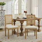 TUYOHW Lot de 2 chaises Louis, Chaises d'appoint de style français avec dossier en rotin et pieds en bois d'hévéa massif, Mousse haute résilience, Capacité de 136 kg