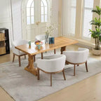 TUYOHW 19W Chaises de salle à manger élégantes en forme de tonneau avec accoudoirs, fauteuils en tissu de lin doux pour salle à manger et cuisine, fauteuil d'appoint en bois d'hévéa massif