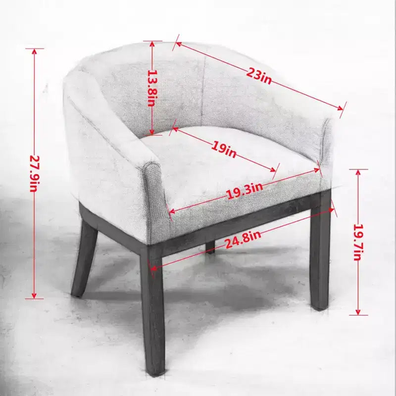 TUYOHW 19W Chaises de salle à manger élégantes en forme de tonneau avec accoudoirs, fauteuils en tissu de lin doux pour salle à manger et cuisine, fauteuil d'appoint en bois d'hévéa massif