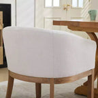 TUYOHW 19W Chaises de salle à manger élégantes en forme de tonneau avec accoudoirs, fauteuils en tissu de lin doux pour salle à manger et cuisine, fauteuil d'appoint en bois d'hévéa massif