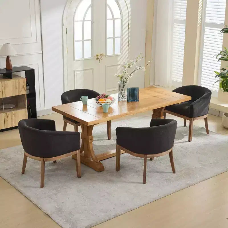 TUYOHW 19W Chaises de salle à manger élégantes en forme de tonneau avec accoudoirs, fauteuils en tissu de lin doux pour salle à manger et cuisine, fauteuil d'appoint en bois d'hévéa massif
