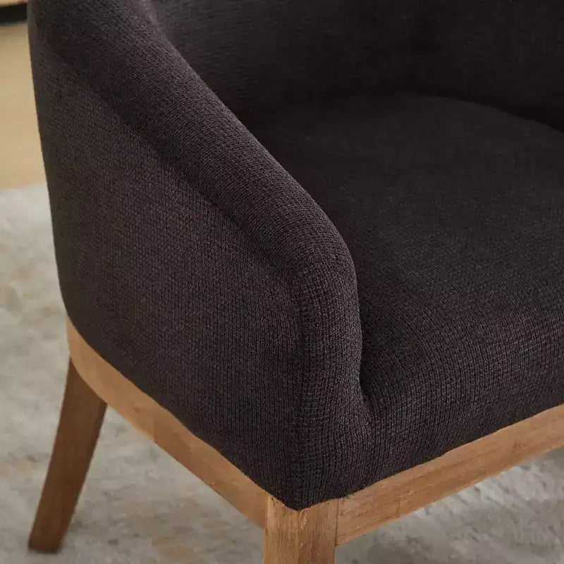 TUYOHW 19W Chaises de salle à manger élégantes en forme de tonneau avec accoudoirs, fauteuils en tissu de lin doux pour salle à manger et cuisine, fauteuil d'appoint en bois d'hévéa massif