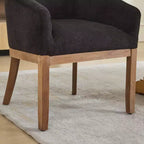 TUYOHW 19W Chaises de salle à manger élégantes en forme de tonneau avec accoudoirs, fauteuils en tissu de lin doux pour salle à manger et cuisine, fauteuil d'appoint en bois d'hévéa massif