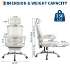 Chaise de bureau ergonomique à dossier haut avec dossier en maille, repose-pieds rétractable, appuie-tête et support lombaire réglables, grande chaise d'ordinateur à roulettes, beige