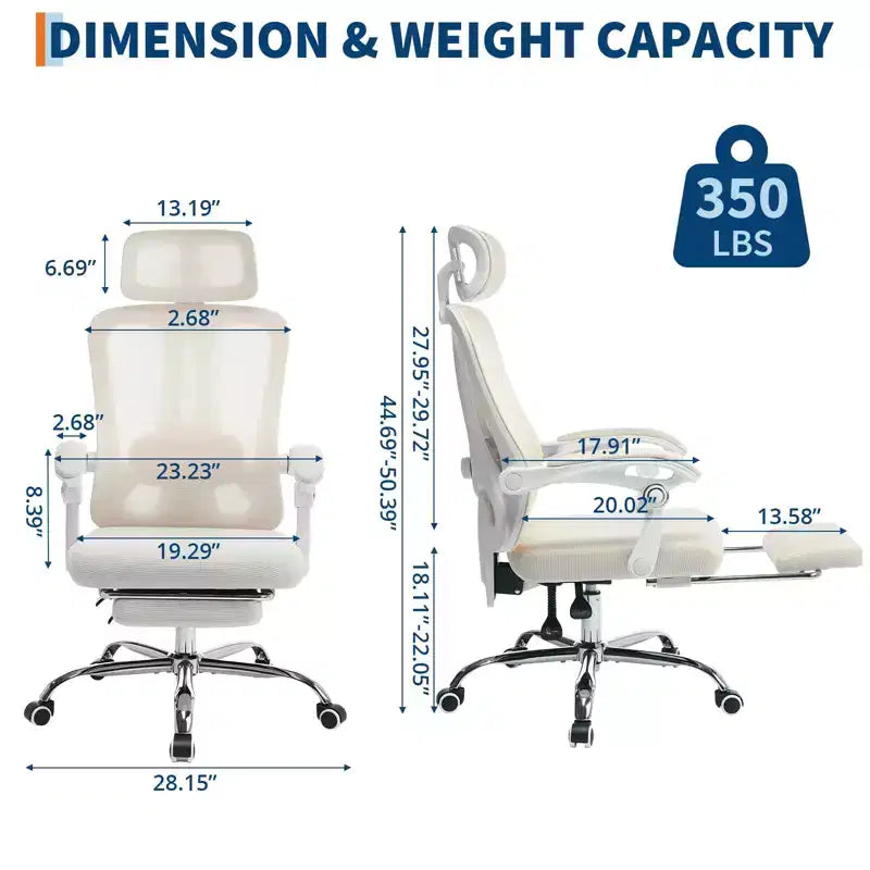 Chaise de bureau ergonomique à dossier haut avec dossier en maille, repose-pieds rétractable, appuie-tête et support lombaire réglables, grande chaise d'ordinateur à roulettes, beige
