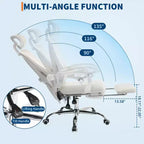 Chaise de bureau ergonomique à dossier haut avec dossier en maille, repose-pieds rétractable, appuie-tête et support lombaire réglables, grande chaise d'ordinateur à roulettes, beige