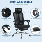 Chaise de bureau ergonomique à dossier haut avec dossier en maille, repose-pieds rétractable, appuie-tête et support lombaire réglables, grande chaise d'ordinateur à roulettes, beige