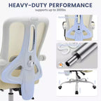 Chaise de bureau ergonomique à dossier haut avec dossier en maille, repose-pieds rétractable, appuie-tête et support lombaire réglables, grande chaise d'ordinateur à roulettes, beige