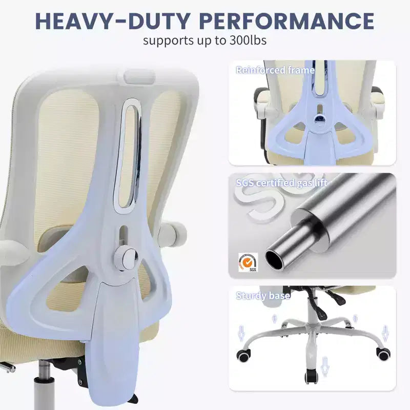 Chaise de bureau ergonomique à dossier haut avec dossier en maille, repose-pieds rétractable, appuie-tête et support lombaire réglables, grande chaise d'ordinateur à roulettes, beige