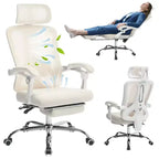 Chaise de bureau ergonomique à dossier haut avec dossier en maille, repose-pieds rétractable, appuie-tête et support lombaire réglables, grande chaise d'ordinateur à roulettes, beige
