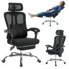 Chaise de bureau ergonomique à dossier haut avec dossier en maille, repose-pieds rétractable, appuie-tête et support lombaire réglables, grande chaise d'ordinateur à roulettes, beige
