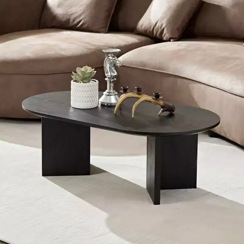 MAYEERTY 39.4 Inch Modern Wood Veneer Oval Coffee Table with MDF Base Small Center Table for Living Room Apartment Bedroom