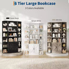 COZONY Étagère à Livres 6 Niveaux de 190 cm avec Meuble de Rangement et Portes, Large Organisateur et Étagère d'Exposition Grise pour Chambre, Salon, Bureau à Domicile