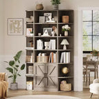 COZONY Étagère à Livres 6 Niveaux de 190 cm avec Meuble de Rangement et Portes, Large Organisateur et Étagère d'Exposition Grise pour Chambre, Salon, Bureau à Domicile