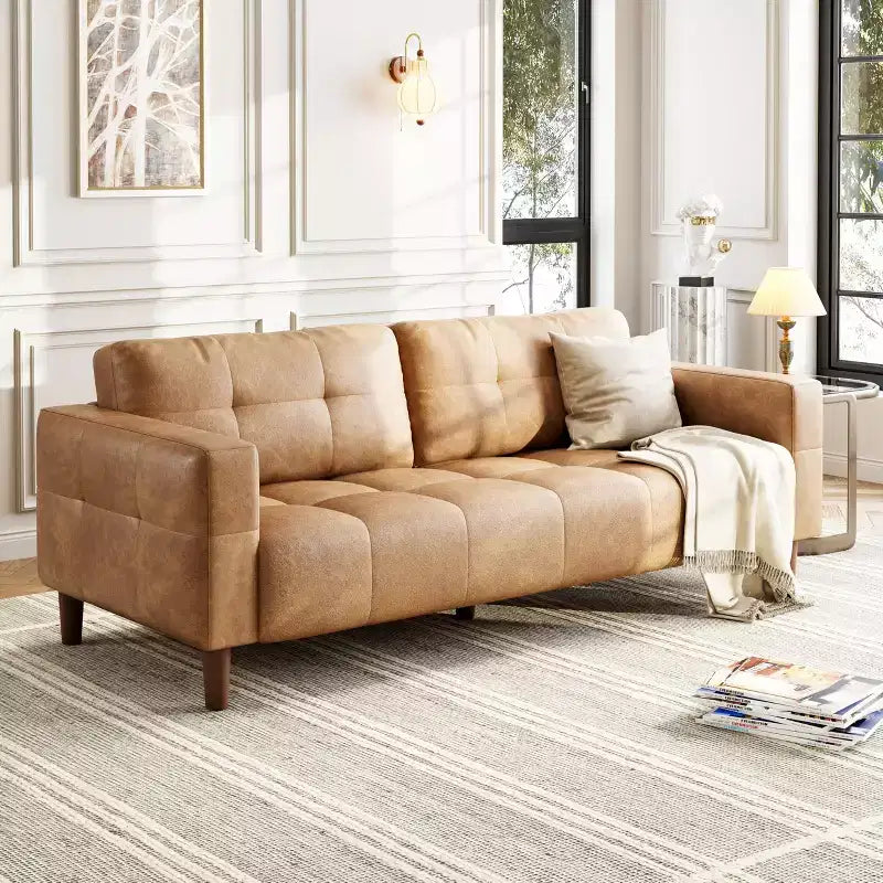 Canapé moderne 3 places avec 2 coussins de dossier amovibles pour salon, canapé en similicuir avec coussin à ressorts, assemblage facile pour petits espaces