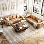 Canapé moderne 3 places avec 2 coussins de dossier amovibles pour salon, canapé en similicuir avec coussin à ressorts, assemblage facile pour petits espaces