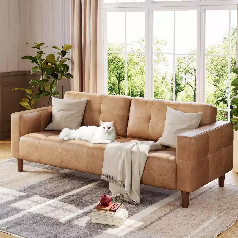Canapé moderne 3 places avec 2 coussins de dossier amovibles pour salon, canapé en similicuir avec coussin à ressorts, assemblage facile pour petits espaces