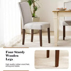 TUYOHW Lot de 2 chaises de salle à manger modernes, chaises de cuisine rembourrées en lin avec garniture cloutée et pieds en bois d'hévéa pour salle à manger, cuisine, salon