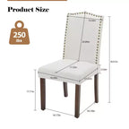 TUYOHW Lot de 2 chaises de salle à manger modernes, chaises de cuisine rembourrées en lin avec garniture cloutée et pieds en bois d'hévéa pour salle à manger, cuisine, salon