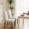 TUYOHW Lot de 2 chaises de salle à manger modernes, chaises de cuisine rembourrées en lin avec garniture cloutée et pieds en bois d'hévéa pour salle à manger, cuisine, salon
