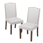 TUYOHW Lot de 2 chaises de salle à manger modernes, chaises de cuisine rembourrées en lin avec garniture cloutée et pieds en bois d'hévéa pour salle à manger, cuisine, salon