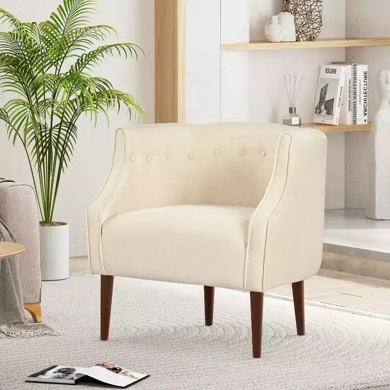Fauteuil de club moderne MAYEERTY, dossier capitonné, passepoil ton sur ton, pieds robustes en bois de bouleau, pour salon, chambre à coucher ou bureau