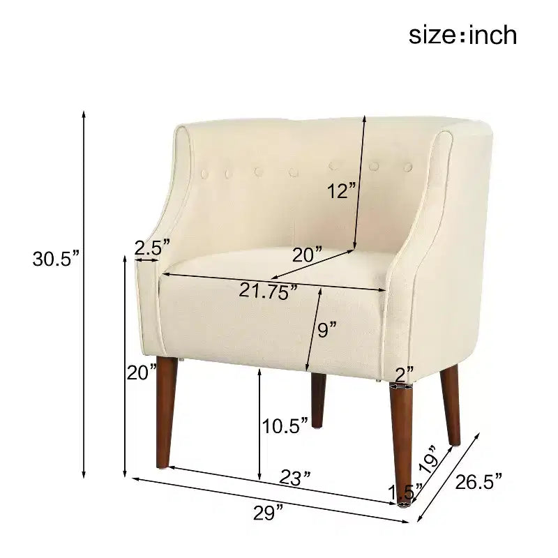Fauteuil de club moderne MAYEERTY, dossier capitonné, passepoil ton sur ton, pieds robustes en bois de bouleau, pour salon, chambre à coucher ou bureau