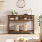 Console étroite moderne de 109 cm avec 2 tiroirs en verre - Table de canapé de rangement à 2 niveaux pour entrée, salon, couloir et vestibule