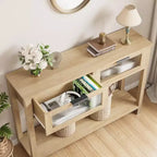 Console étroite moderne de 109 cm avec 2 tiroirs en verre - Table de canapé de rangement à 2 niveaux pour entrée, salon, couloir et vestibule