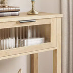 Console étroite moderne de 109 cm avec 2 tiroirs en verre - Table de canapé de rangement à 2 niveaux pour entrée, salon, couloir et vestibule