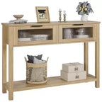 Console étroite moderne de 109 cm avec 2 tiroirs en verre - Table de canapé de rangement à 2 niveaux pour entrée, salon, couloir et vestibule