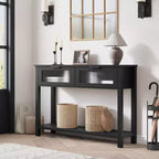 Console étroite moderne de 109 cm avec 2 tiroirs en verre - Table de canapé de rangement à 2 niveaux pour entrée, salon, couloir et vestibule