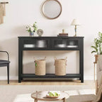 Console étroite moderne de 109 cm avec 2 tiroirs en verre - Table de canapé de rangement à 2 niveaux pour entrée, salon, couloir et vestibule