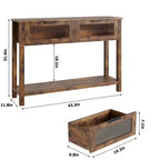 Console étroite moderne de 109 cm avec 2 tiroirs en verre - Table de canapé de rangement à 2 niveaux pour entrée, salon, couloir et vestibule