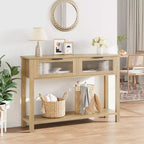 Console étroite moderne de 109 cm avec 2 tiroirs en verre - Table de canapé de rangement à 2 niveaux pour entrée, salon, couloir et vestibule