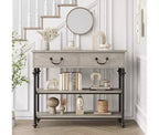 Petite console d'entrée avec 3 tiroirs, table de canapé étroite avec étagères de rangement pour salon, couloir, chambre à coucher