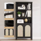 Bibliothèque et étagère double noire de 178 cm de haut avec portes, étagères de présentation ouvertes à 5 niveaux et armoires de rangement pour salon, bureau à domicile