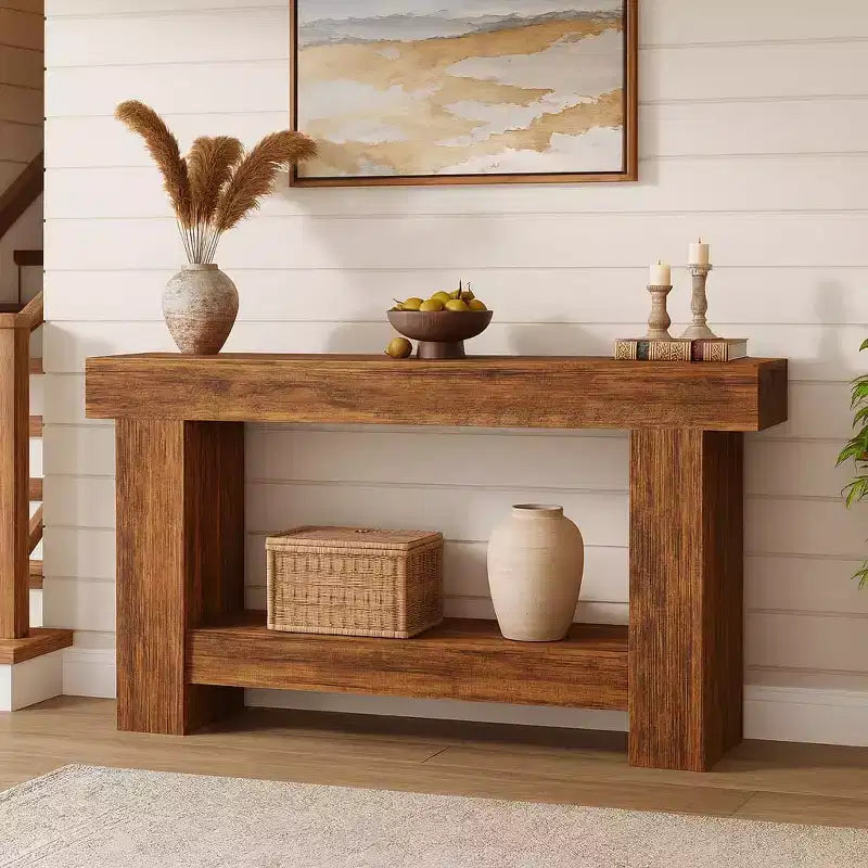 Console, console double couche avec espace de rangement, utilisée pour le salon