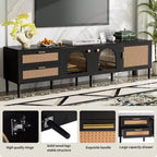 Meuble TV en rotin MAYEERTY avec 3 placards et 2 tiroirs, Meuble TV console inspiré du rotin pour téléviseurs jusqu'à 80 pouces, Meuble TV pour salon, Noir
