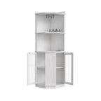67,3 Bar d'angle de ferme avec lumières LED, prises de courant/ports USB, porte-verres et étagères réglables, blanc - ModernLuxe