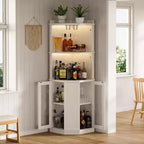 67,3 Bar d'angle de ferme avec lumières LED, prises de courant/ports USB, porte-verres et étagères réglables, blanc - ModernLuxe