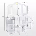 Table et Chaise de Coiffeuse pour Enfants Karl Home, Meuble de Rangement Coiffeuse Filles 2 en 1 avec Miroir Triptyque